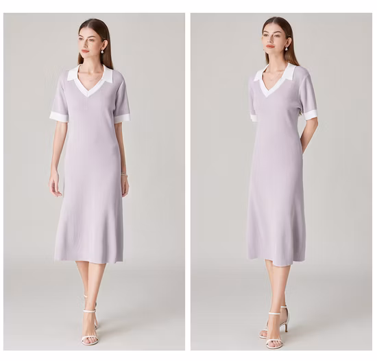Fall Clothing for Women Sexy V-Neck Knit Dress Ladies Solid Color Dress Wholesale Apparel Stock