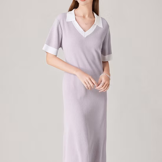 Fall Clothing for Women Sexy V-Neck Knit Dress Ladies Solid Color Dress Wholesale Apparel Stock