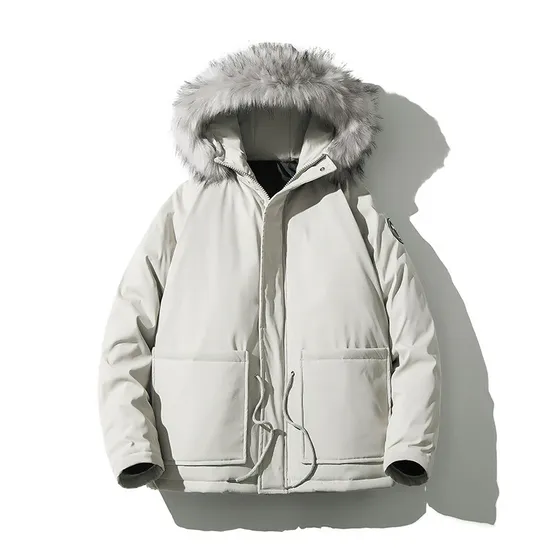 Customized Men Outdoor Bubble Hooded Puffy Down Winter Clothes with Fur 