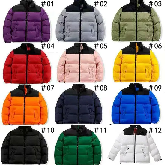 Winter Puffer Jacket Men Women Multicolor Zipper Stand Collar Warm Coat Orange Pocket Down Jacket High Quality Clothing 