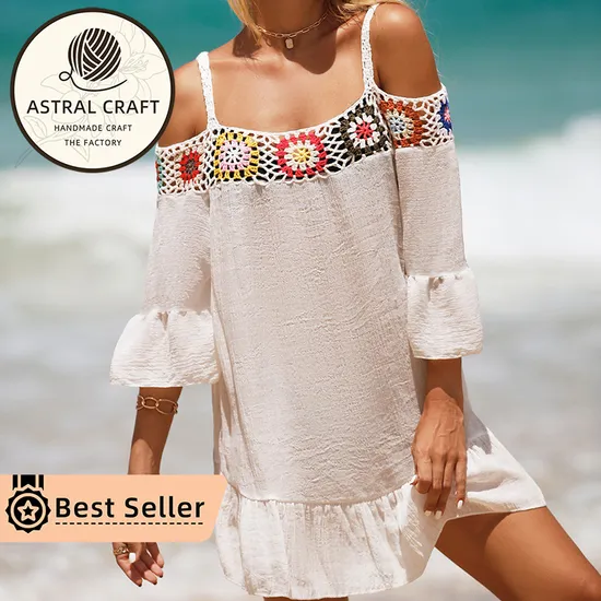 Pattern Women Vintage Handmade Dress Knit Cardigan Beach Crochet Top Sweater Clothes 