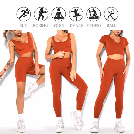 New Fancy 6PCS Workout Sets Seamless Yoga Fitness Clothing for Women, Sexy Gym Top with High Waisted Biker Shorts + Yoga Pants Ropa De Activewear