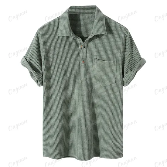 Casual Pure Color Men Polo Shirts Lapel Collar Men Blouse Pocket Top Short Sleeve Top Clothing 