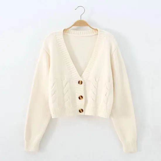 China Clothing Factories Korean Style Jacquard Long Sleeve Women Cardigan Sweater 