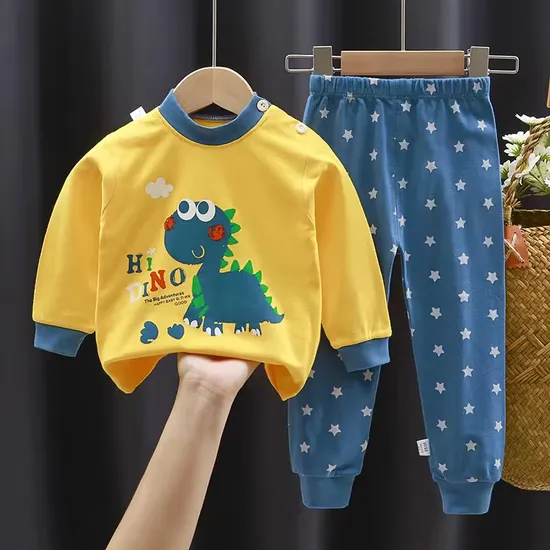 2024 High Quality Baby Boys Girls Sleepwears Cotton Cartoon Print Kids Pajamas Sets Autumn Children′s Clothing 1