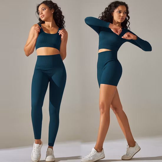 Cute Cut out Back Black Winter Tracksuit Seamless Athletic Garments for Women, Camo Pattern Knit Long Sleeve Top + Stretchy Leggings Exercise Clothes