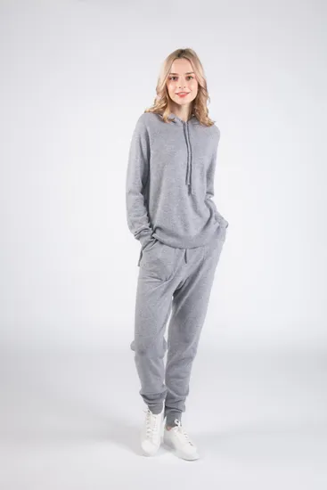 Women′ S Luxe Cashmere Leisure Joggers Pant and Cashmere Hoodie Sweater 