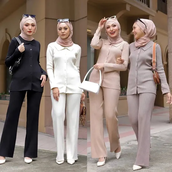 Overseas Trade Women′s Clothing Southeast Asia Muslim Middle East Fashion Sweater Knitted Top + Trousers Two